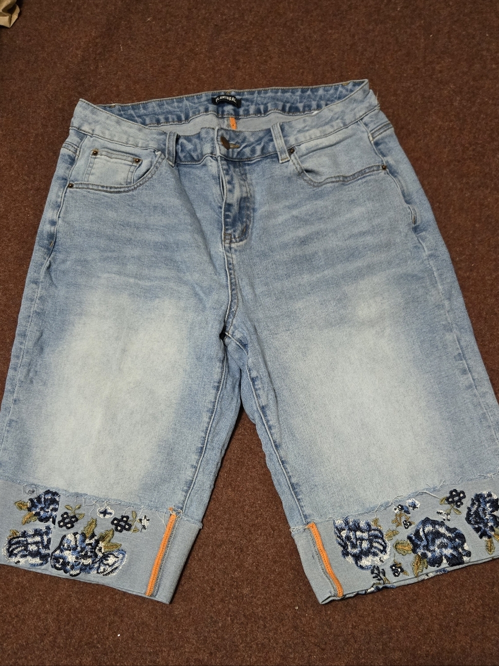 Flamingals Size XL Embroidered Denim Long Short